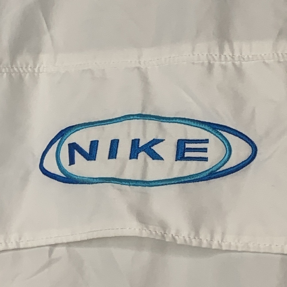 Nike | Vintage Blue White Oversized Classic Swoosh Windbreaker Jacket L 12/14 - Picture 16 of 17
